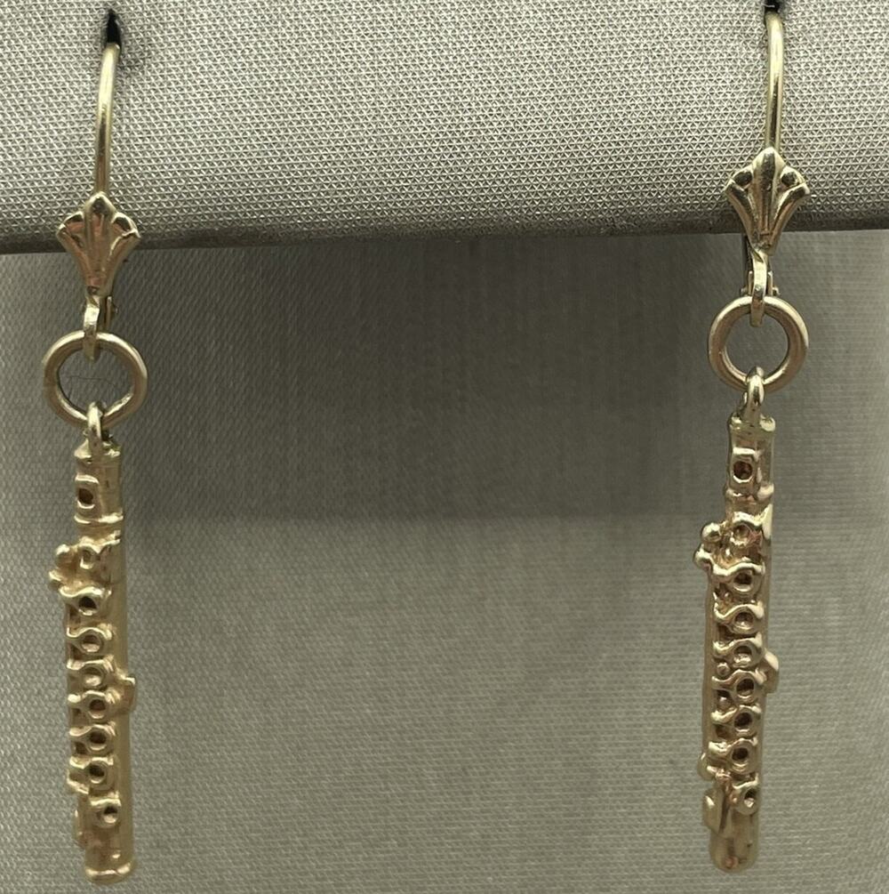 14K Yellow Gold Flute Instrument Earrings (26925)